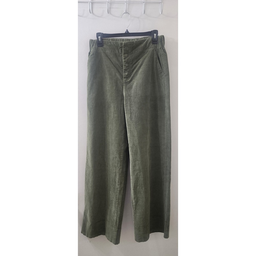 Pact Organic Cotton Corduroy Wide Leg Pants Olive Green Size M Elastic Waist